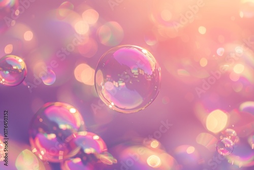 Pink soap bubbles floating in the air. Natural freshness summer holiday background. Neural network ai generated art