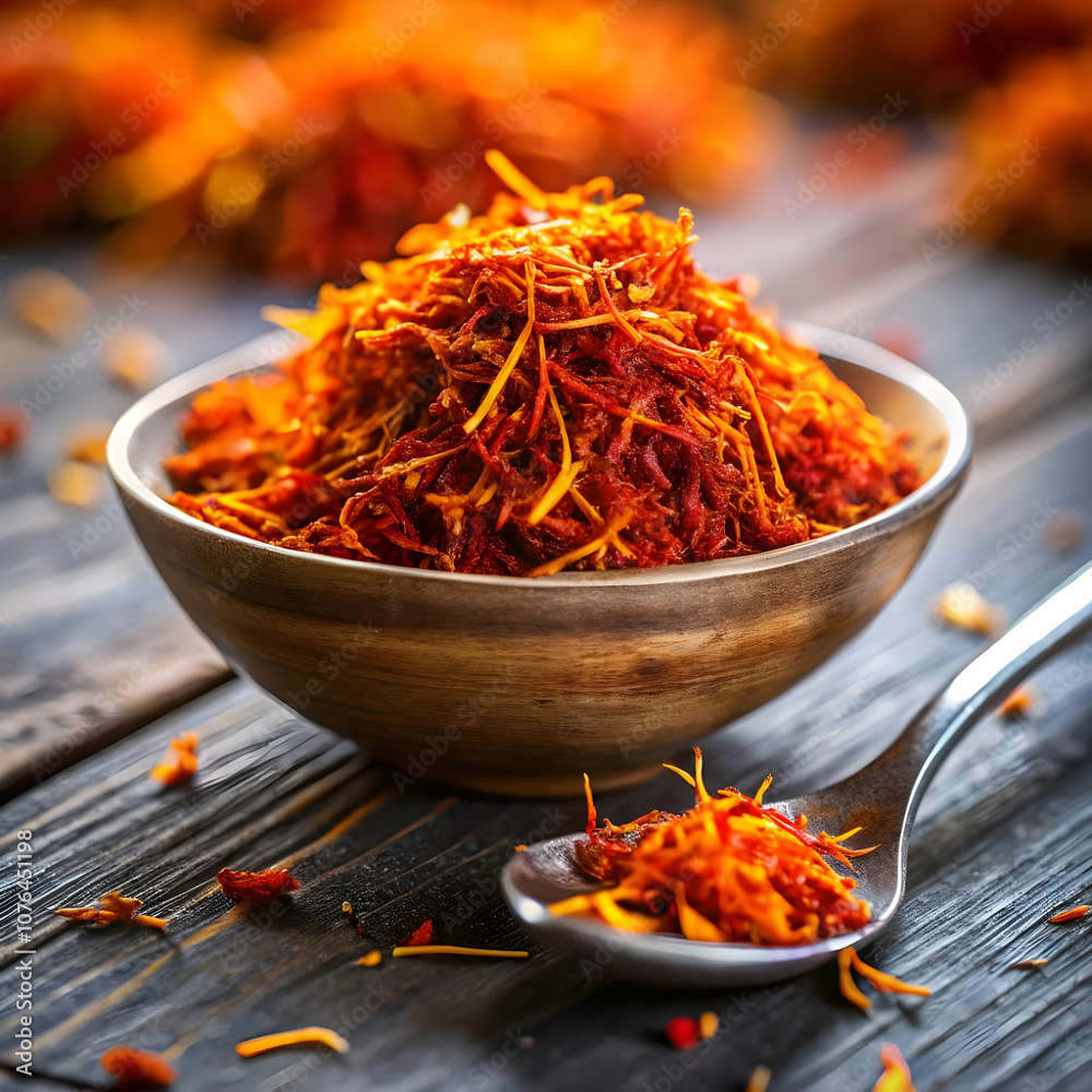 close up on utensil full of saffron close up on utensil full of saffron