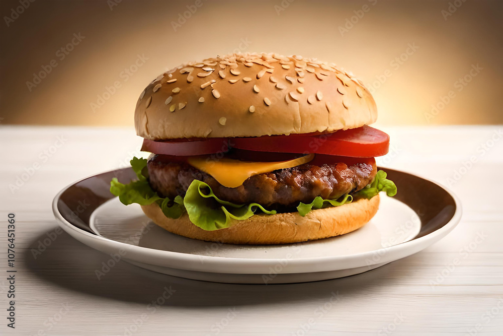 Delicious hamburger with fresh ingredients set against a stunning sunset perfect for food lovers and culinary photography Delicious hamburger with fresh ingredients set against a stunning sunset perfect for food lovers and culinary photography