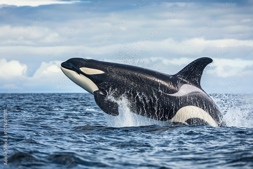 Obraz premium Fantastically beautiful majestic huge whale in deep ocean