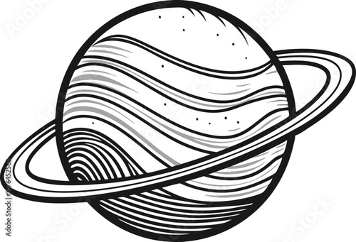 Single one line planet concept. Continuous line draw design graphic vector transparent with PNG