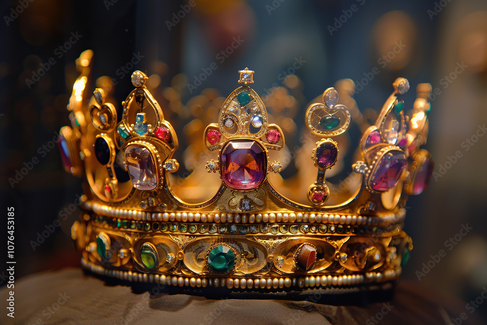 Fantastic beautiful king or queen crown from gold material for coronation Fantastic beautiful king or queen crown from gold material for coronation