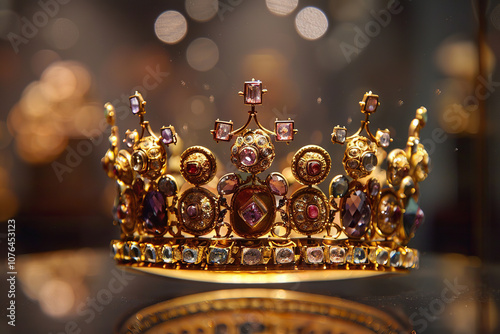 Fantastic beautiful king or queen crown from gold material for coronation