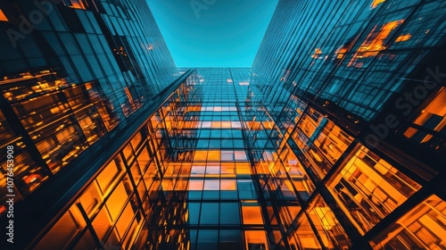 Wallpaper Mural Modern Office Building Exterior at Night with Illuminated Windows, Wide-Angle and Low-Angle Shot, High-Resolution Torontodigital.ca
