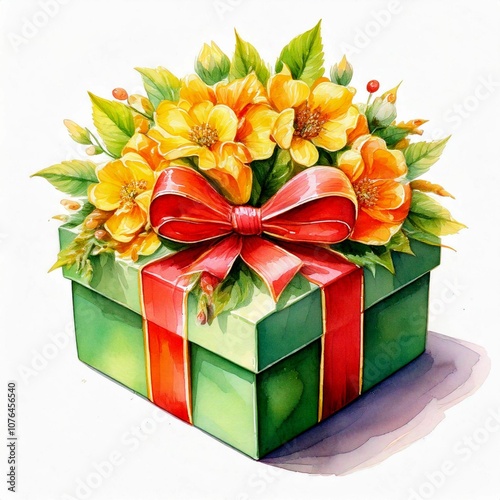 gift box with ribbon and flowers