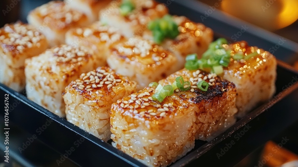 Delicious Crispy Rice Dish with Toppings and Garnish Delicious Crispy Rice Dish with Toppings and Garnish