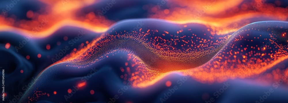 Fototapeta premium Abstract glowing wave of orange and blue with sparkles