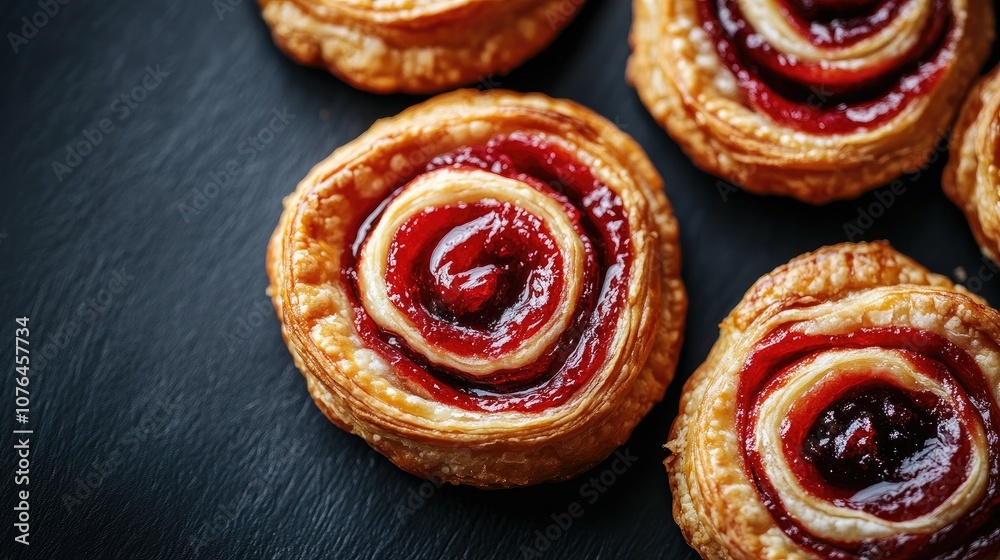 Fototapeta premium Delicious Pastry Swirls on Dark Surface