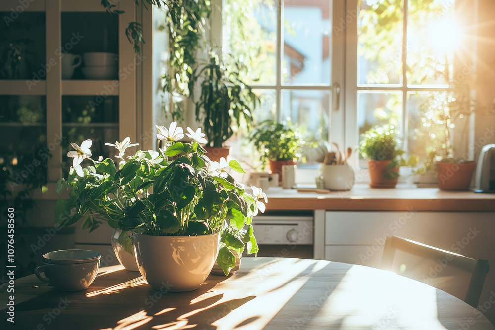 White-Trimmed Greenhouse in a Kitchen with Flourishing Plants for Fresh Decor White-Trimmed Greenhouse in a Kitchen with Flourishing Plants for Fresh Decor