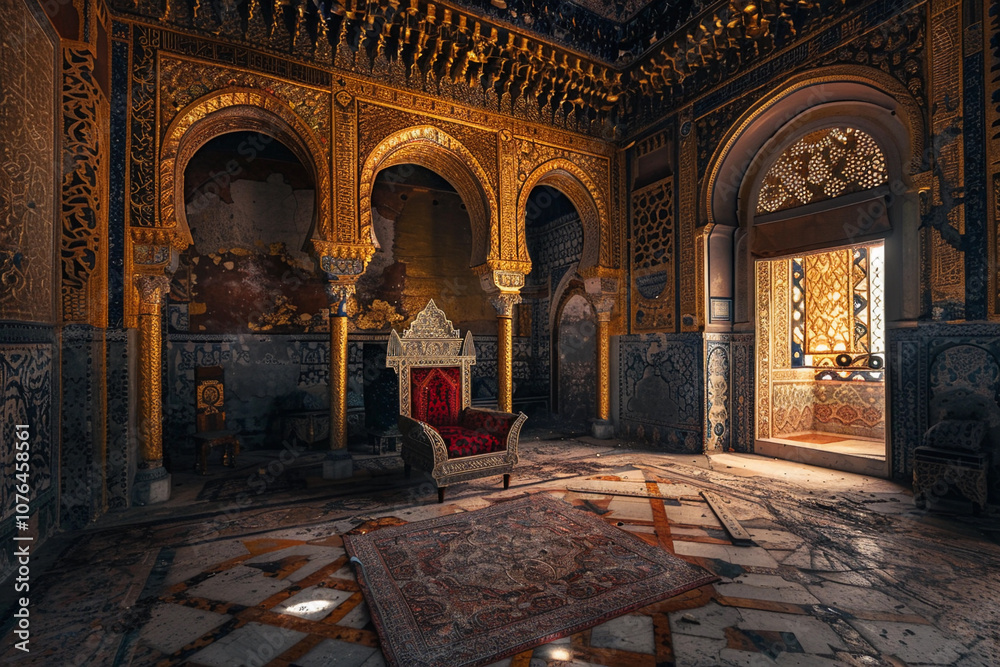 Obraz premium Fantastically throne of power of king or queen in throne room