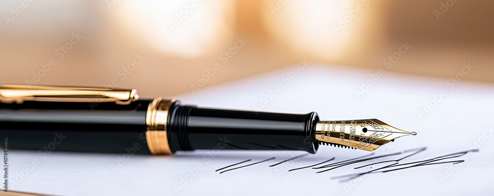 A sleek fountain pen rests on a signed document, symbolizing elegance and the art of writing. A sleek fountain pen rests on a signed document, symbolizing elegance and the art of writing.