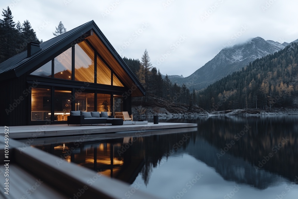 Modern Cabin Overlooks Serene Mountain Lake Modern Cabin Overlooks Serene Mountain Lake