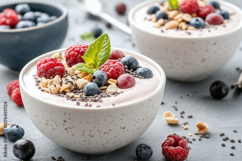 Delicious Yogurt Bowls Topped with Fresh Berries and Granola