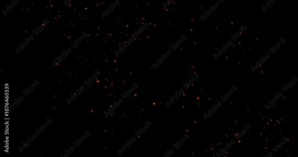 fire sparks from campfire with ash rise over black background, danger explosion