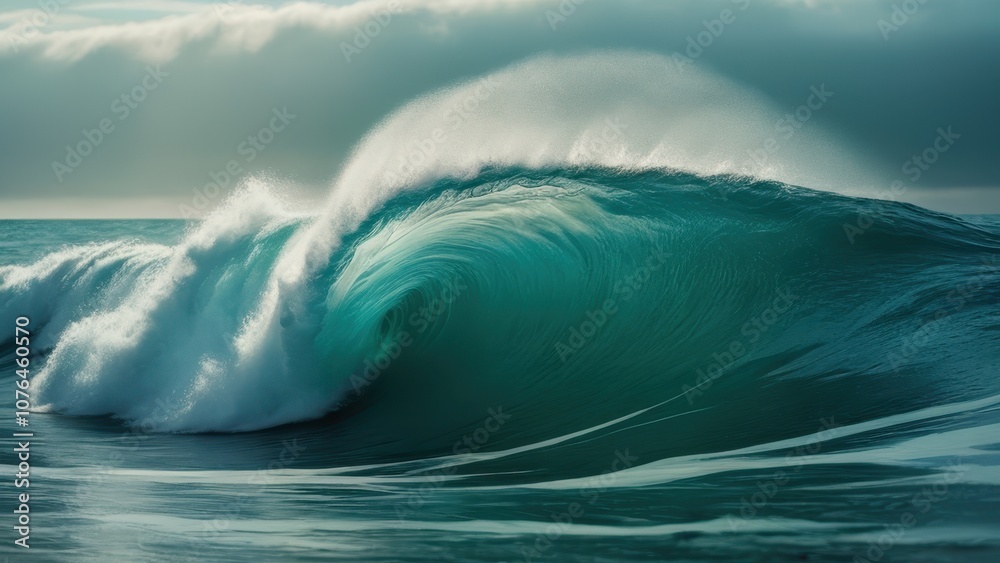 A stunning turquoise wave crashing gracefully on a serene ocean backdrop, capturing the beauty of nature's power and tranquility. Perfect for ocean-themed projects A stunning turquoise wave crashing gracefully on a serene ocean backdrop, capturing the beauty of nature's power and tranquility. Perfect for ocean-themed projects