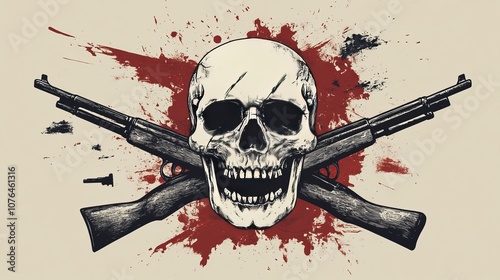 Skull and crossed rifles illustration, symbolizing war, death, or military violence. photo