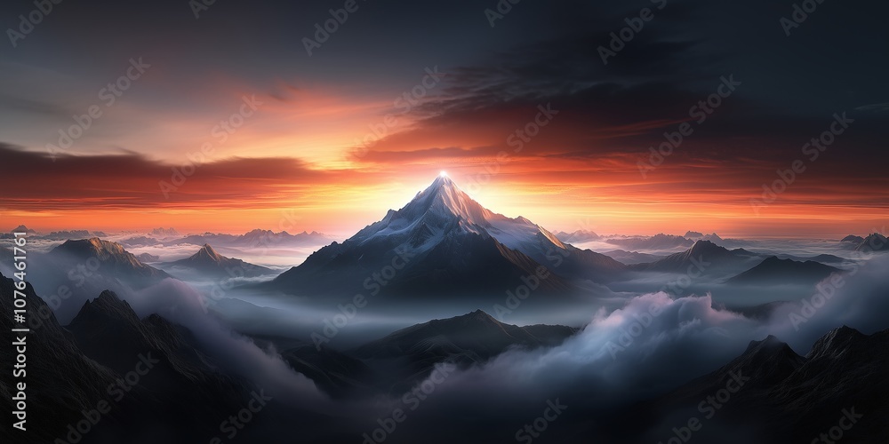 Fototapeta premium Majestic Mountain Peaks Illuminate the Dawn Sky