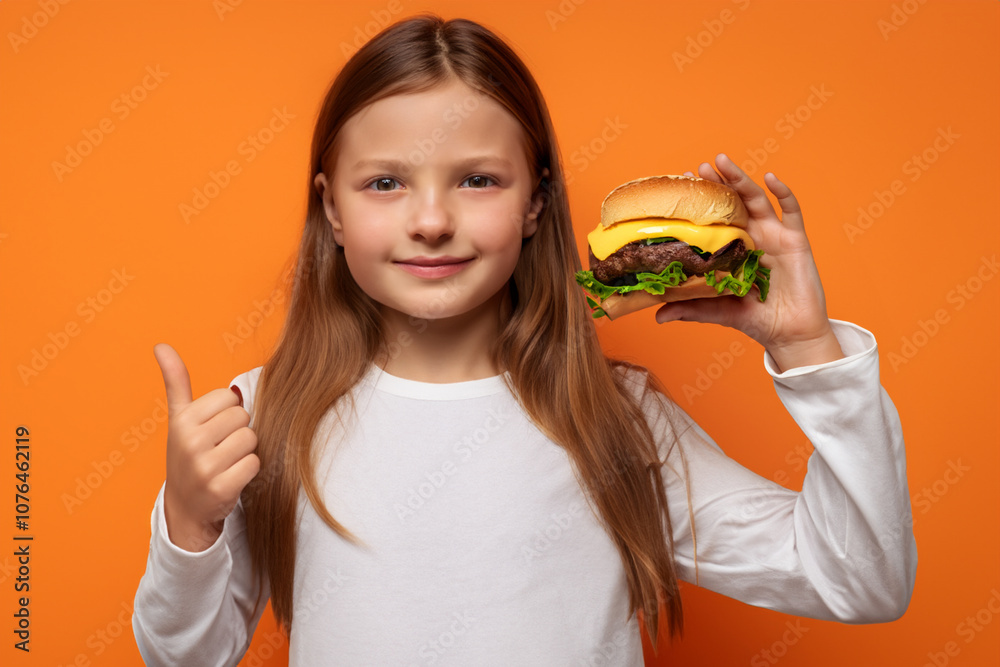 Girl eating hamburger with oranges on the . food burger w concept. girl holding a hamburger on an orange in the . a girl holding a hamburger on an orange on lifestyle a. Girl eating hamburger with oranges on the . food burger w concept. girl holding a hamburger on an orange in the . a girl holding a hamburger on an orange on lifestyle a.