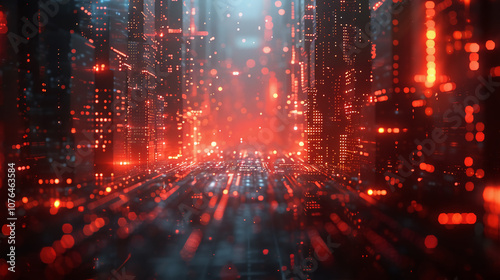 Futuristic Cityscape Drenched in Digital Light