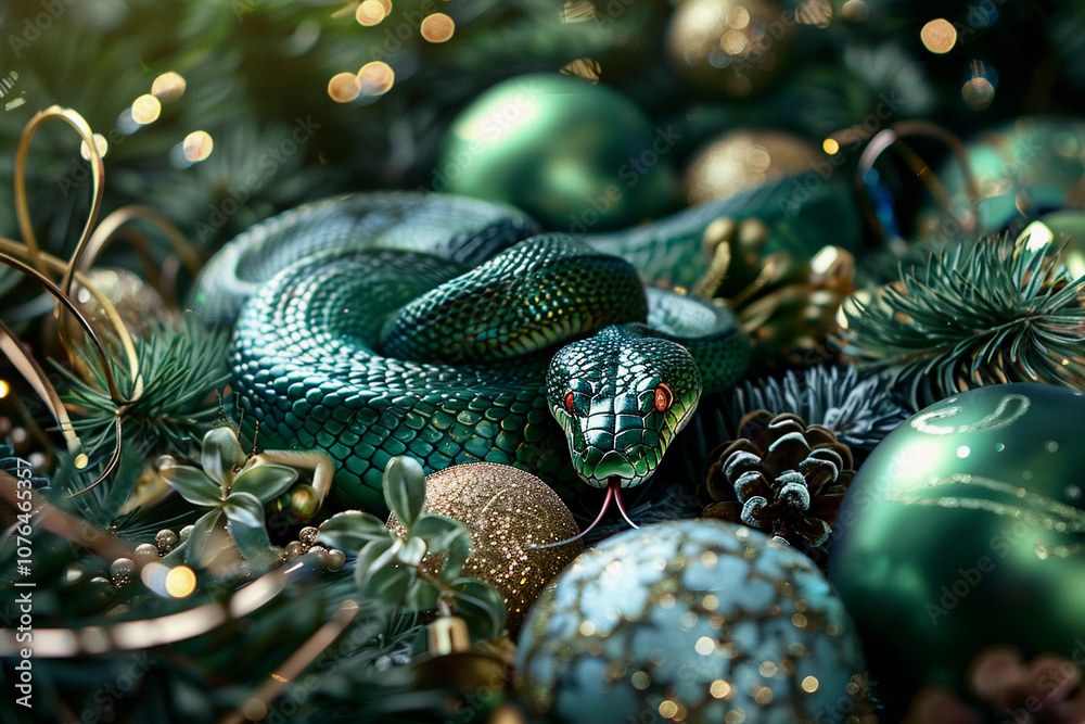 Fototapeta premium Beautiful greeting card with holiday composition for happy and joy celebrate New Year