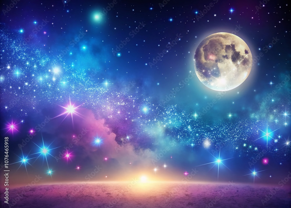 Enchanting Night Sky Illustration Featuring a Cosmic Display of Stars and the Moon with Ample Copy Space for Text Overlay and Creative Use in Various Designs Enchanting Night Sky Illustration Featuring a Cosmic Display of Stars and the Moon with Ample Copy Space for Text Overlay and Creative Use in Various Designs