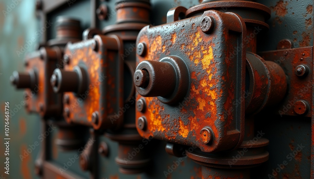 Corroded metal terminals with rusty surfaces and weathered details for industrial applications Corroded metal terminals with rusty surfaces and weathered details for industrial applications