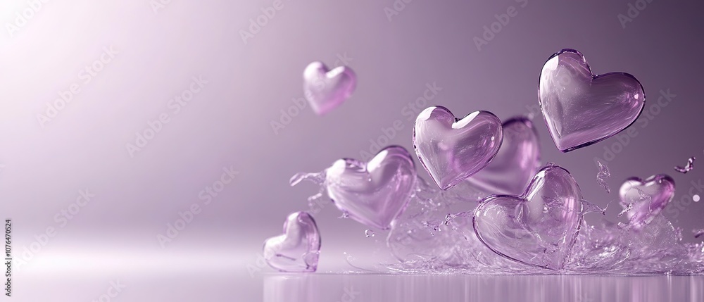 Fototapeta premium Valentines day background with transparent violet hearts.