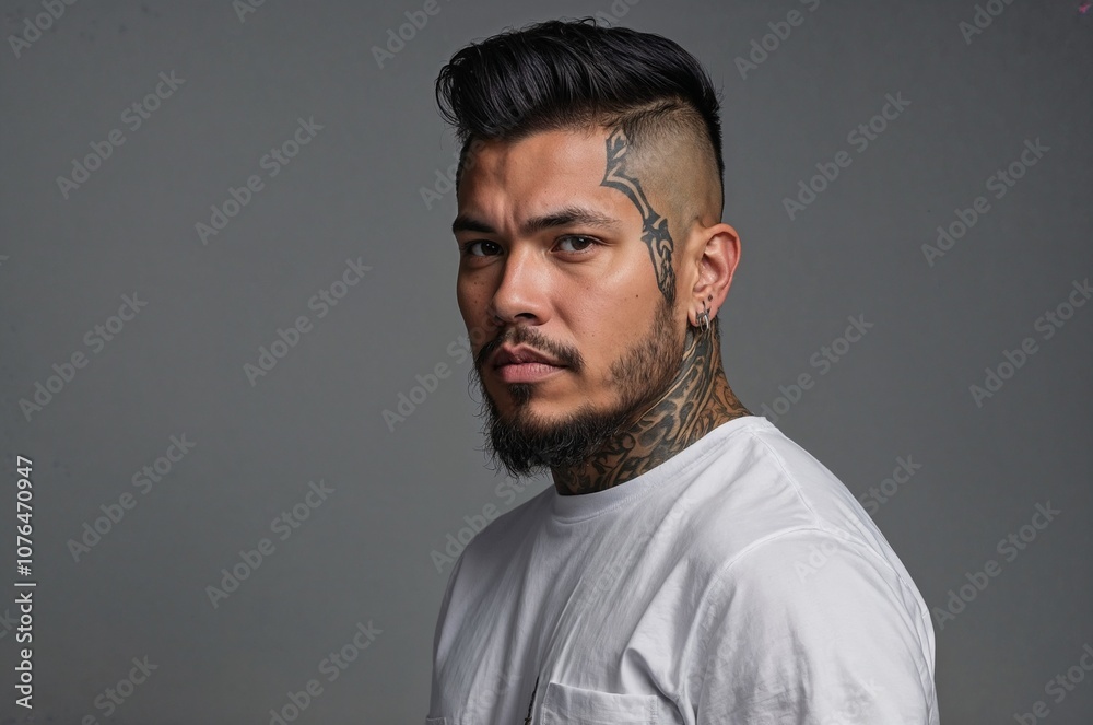 Obraz premium Man posing for a photo in a studio, handsome young man with tattoos.
