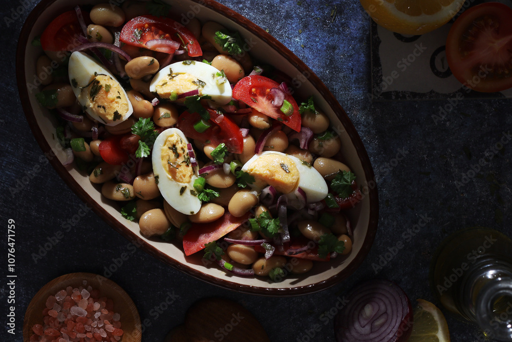 A bowl with Piyaz salad - traditional dish of Turkey A bowl with Piyaz salad - traditional dish of Turkey