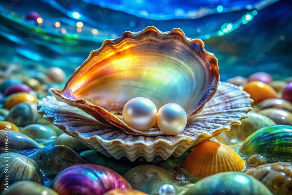 Exquisite Open Shell with Mother of Pearl and Precious Gemstones, Showcasing the Natural Beauty of the Ocean and the Luxurious World of Marine Treasures Exquisite Open Shell with Mother of Pearl and Precious Gemstones, Showcasing the Natural Beauty of the Ocean and the Luxurious World of Marine Treasures