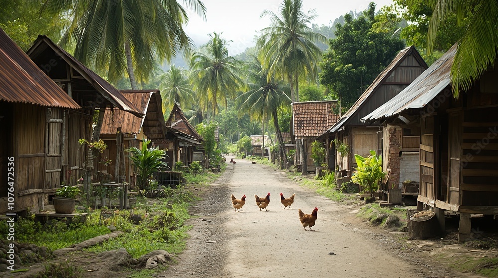 Fototapeta premium Peaceful Village in Tropical Paradise