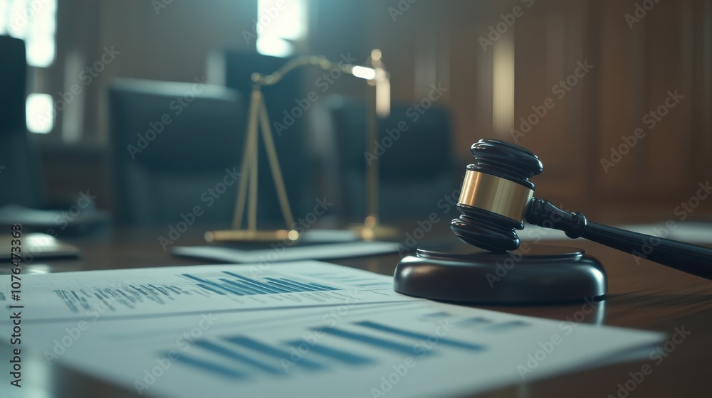 Gavel on Table with Financial Reports and Charts Gavel on Table with Financial Reports and Charts