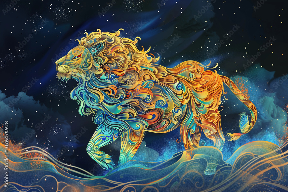 Astrological abstract composition with Leo zodiac sign symbol