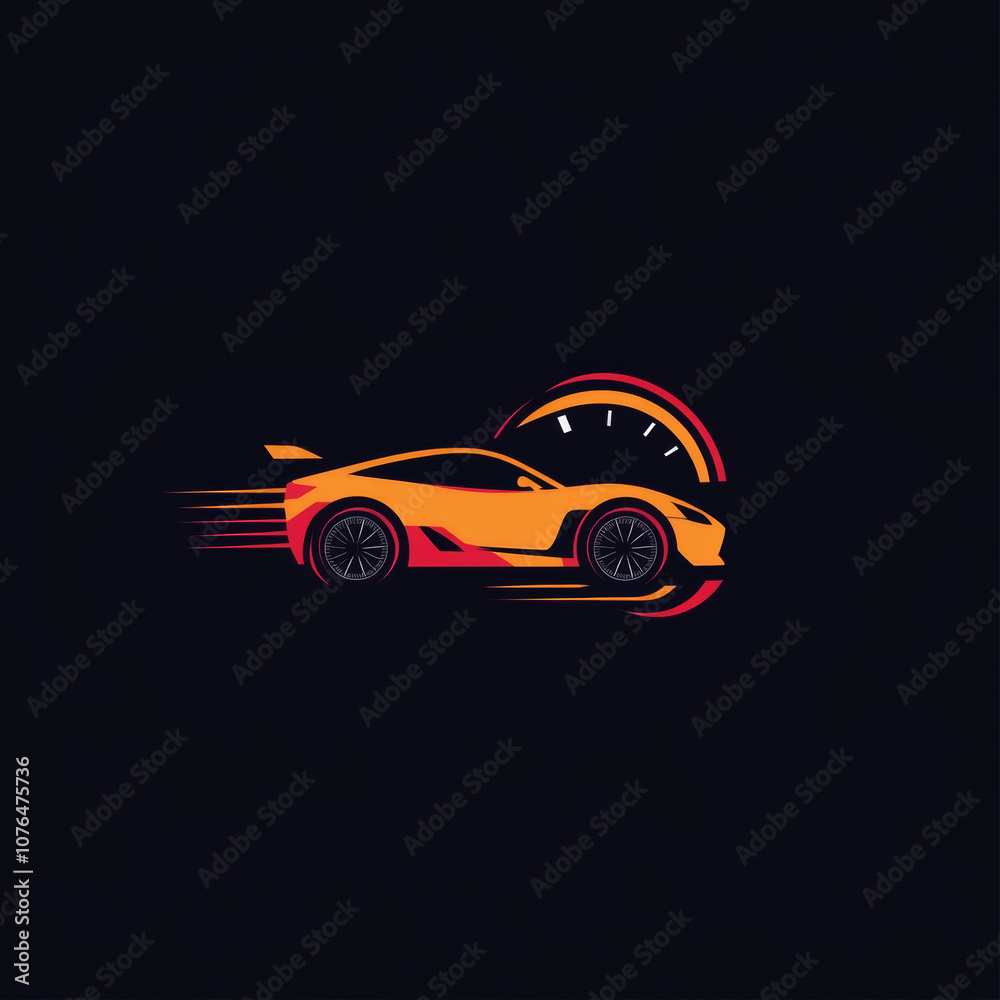 Fototapeta premium Orange sports car with a red and white speedometer in the background.