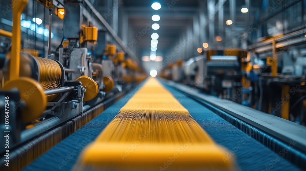 Industrial Textile Machine Processing Yellow Fabric. Industrial textile machine processing a long stretch of yellow fabric, illustrating color and texture in the textile manufacturing process. Industrial Textile Machine Processing Yellow Fabric. Industrial textile machine processing a long stretch of yellow fabric, illustrating color and texture in the textile manufacturing process.