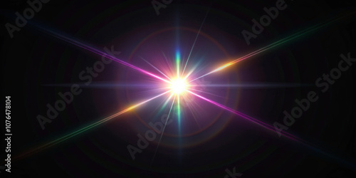 Lens sun flare abstract effect on black background. Abstract Sun burst, sun flare nature abstract rainbow colorful backdrop, blinking sun burst, lens flare optical rays.