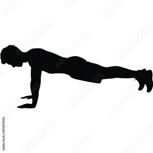A man doing a push up. He is wearing shorts and a shirt