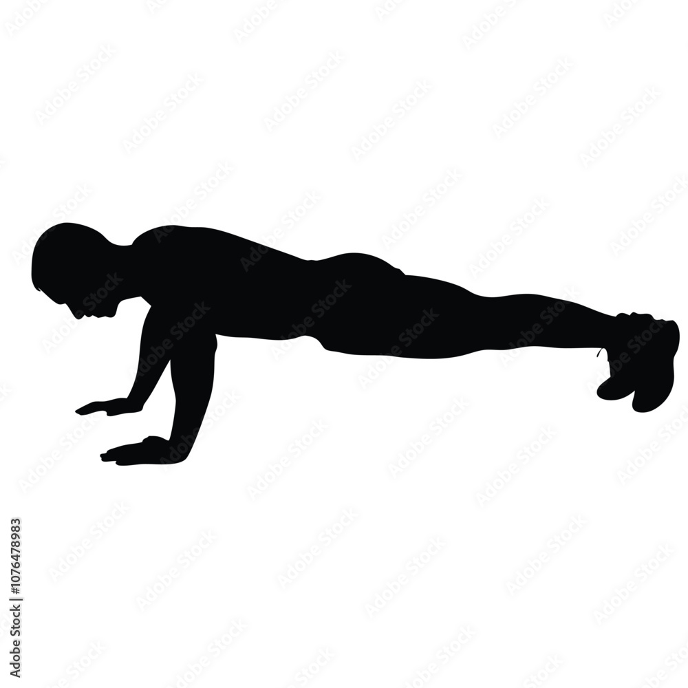 A man doing a push up. He is wearing shorts and a shirt