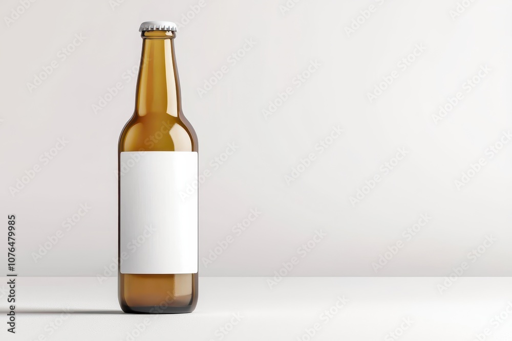 A minimalist image featuring a brown glass bottle with a blank label set against a light background. A minimalist image featuring a brown glass bottle with a blank label set against a light background.
