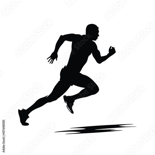 A man running with his arms outstretched. He is wearing black shorts and a black shirt