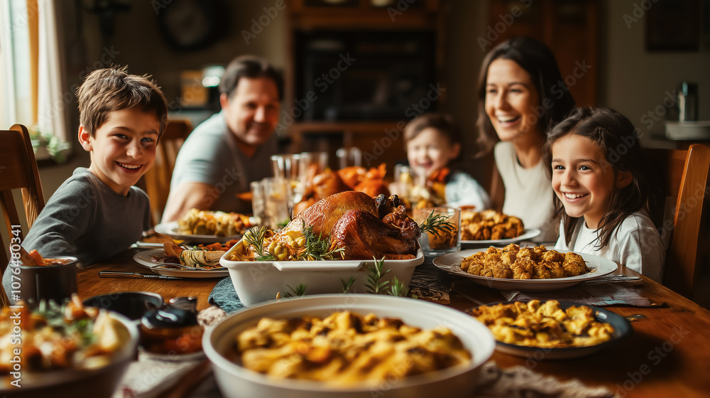 A family gathered around the dinner table celebrates Thanksgiving. A family gathered around the dinner table celebrates Thanksgiving.
