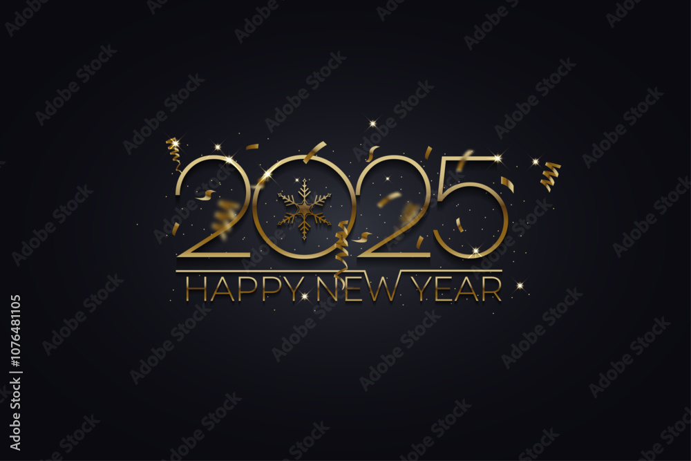 2025 happy new year gold typography banner background.