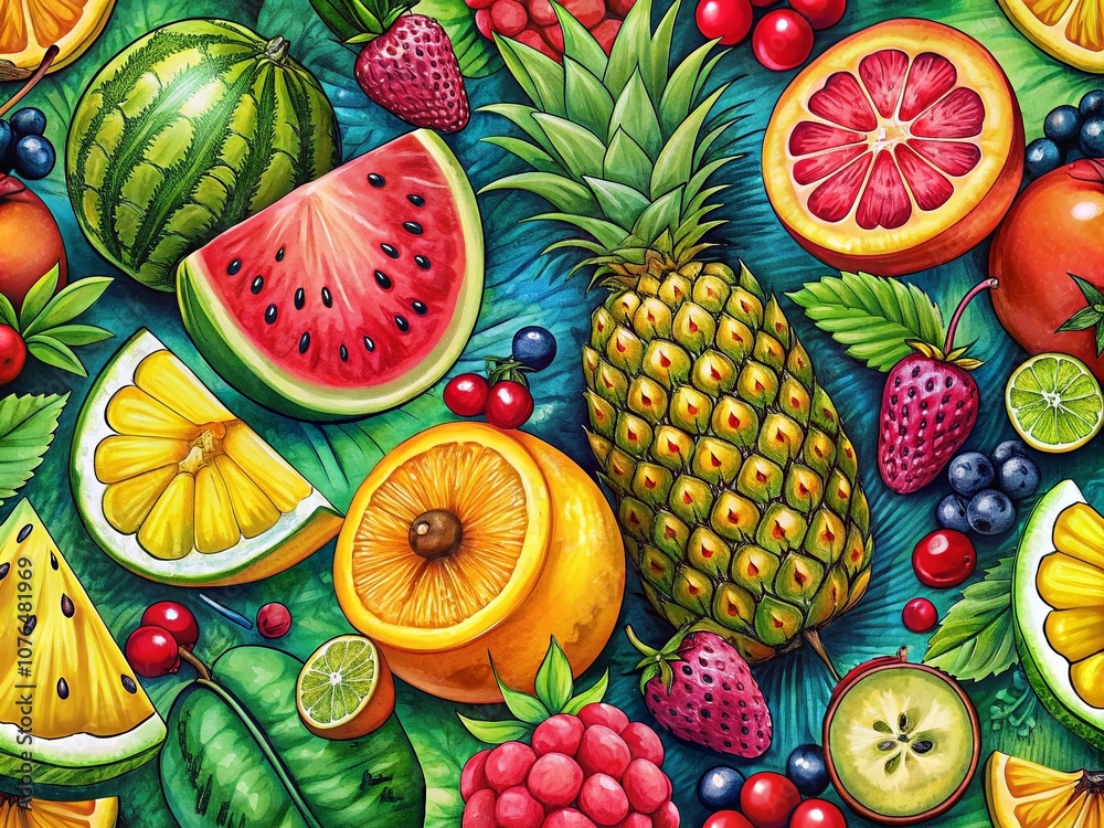 Hand Drawn Summer Fruit in Modern Artistic Style Illustration Perfect for Fresh Seasonal Marketing, Food Blogs, and Culinary Designs with Vibrant Colors and Creative Flair Hand Drawn Summer Fruit in Modern Artistic Style Illustration Perfect for Fresh Seasonal Marketing, Food Blogs, and Culinary Designs with Vibrant Colors and Creative Flair