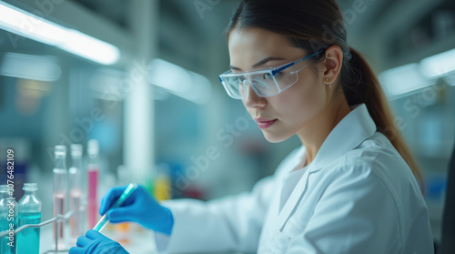 Woman performing chemical analyses in a laboratory for quality assessment