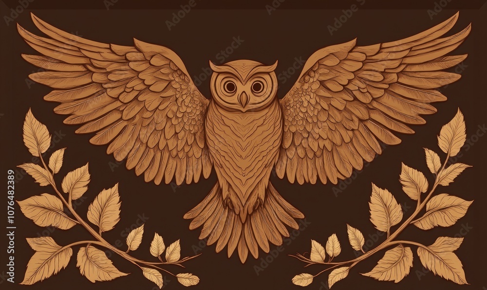 Obraz premium A brown owl with its wings spread out