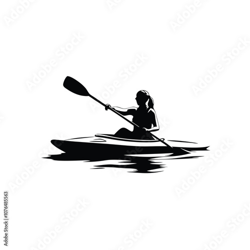 Obraz na płótnie A woman is paddling a kayak. She is wearing a ponytail. The kayak is in the water w salonie