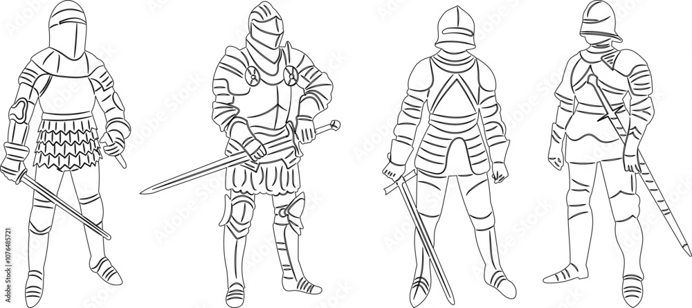 sketch knights with swords outline, vector sketch knights with swords outline, vector