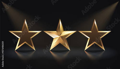 five star award, gold stars on black background. Vector illustration