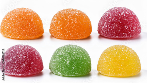 Collection set of sugar-coated gummy candies isolated on transparent or white background