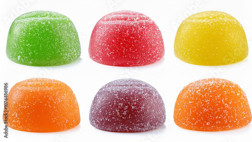 Collection set of sugar-coated gummy candies isolated on transparent or white background